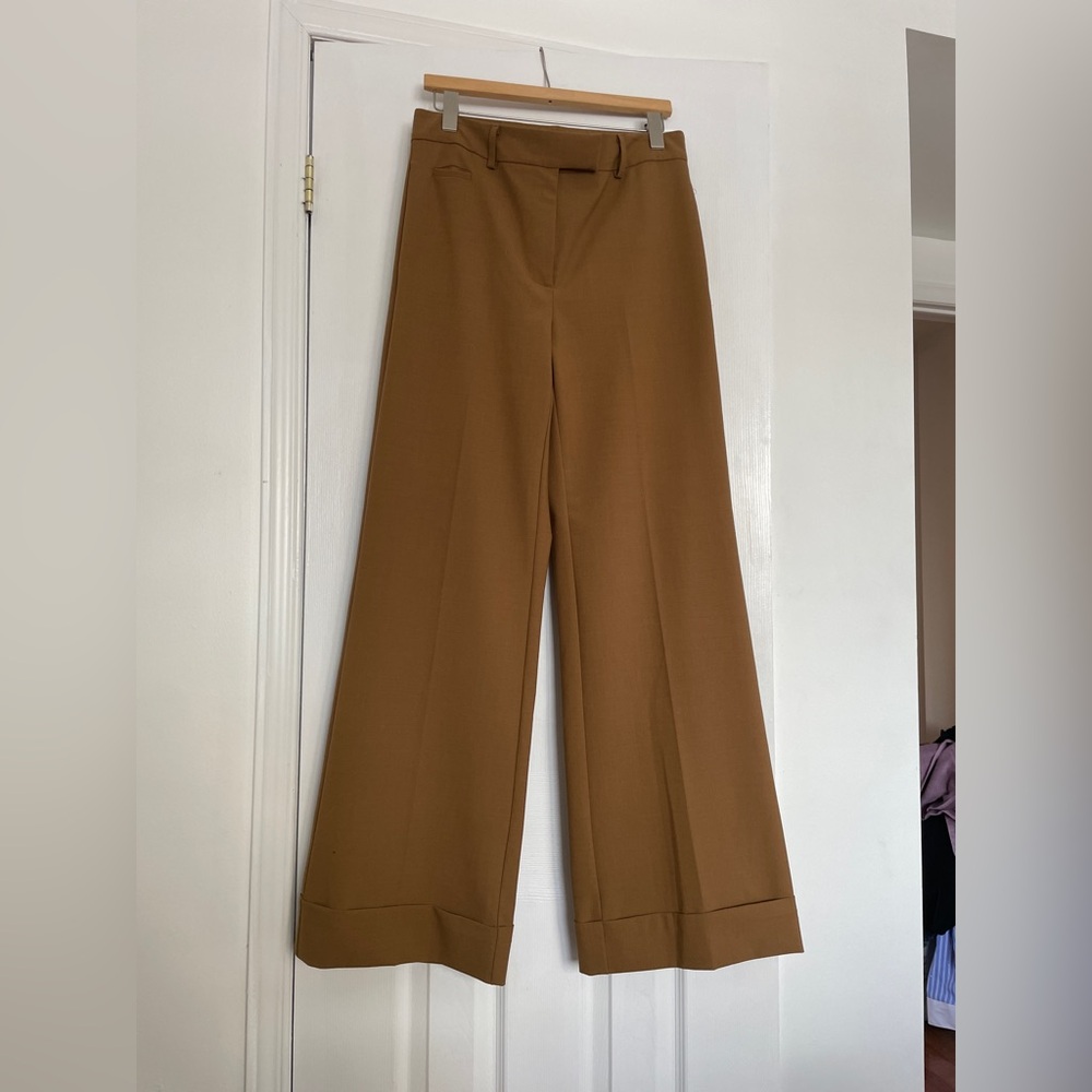 Ottod'ame Camel Brown Wide-Leg Wool blend Women's Trouser Pants